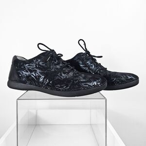 Alegria sz 40 9.5/10 ESS-750 Black Leather Metallic Shine Lace Ups Shoes